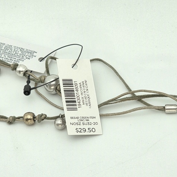 New! CHICO'S Besar Long Necklace Brass Bead Green Cord Hand Tied 40" New W Tags - Picture 8 of 9